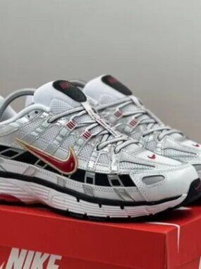 Nike P-6000 White Red Metallic Running Sneakers